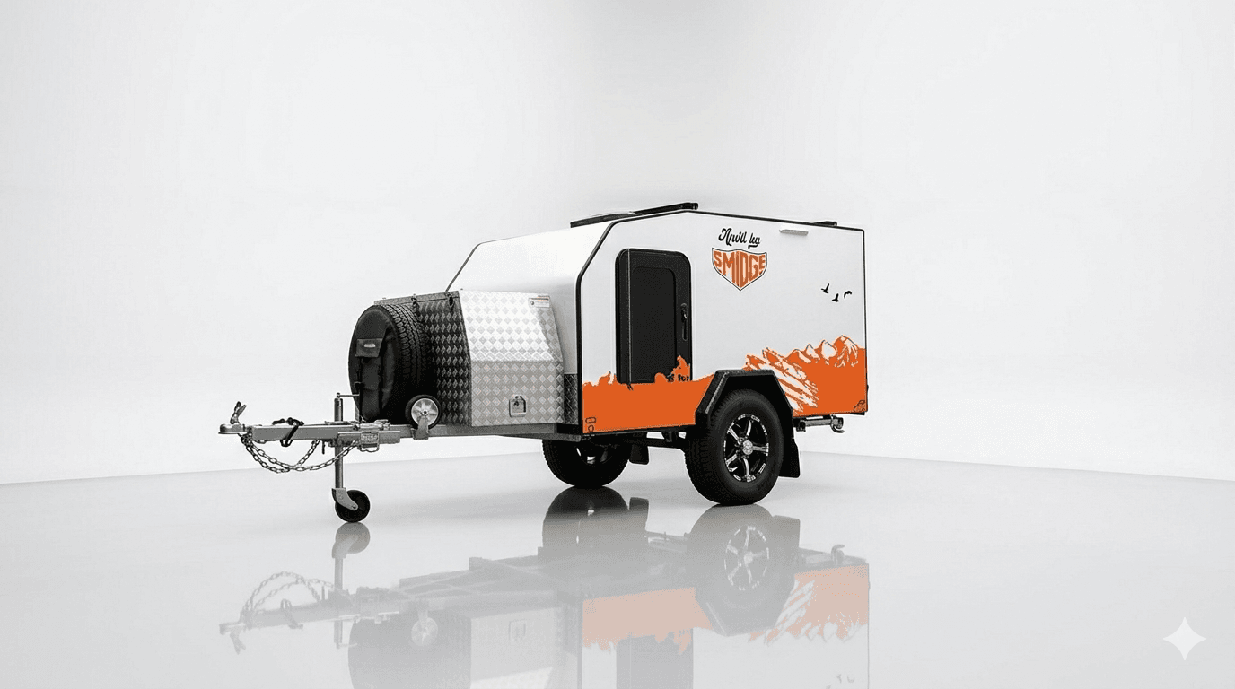Anvil by Smidge squaredrop off-road camper trailer — showroom studio shot
