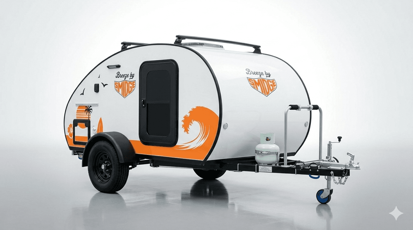 Breeze by Smidge teardrop camper trailer — showroom studio shot